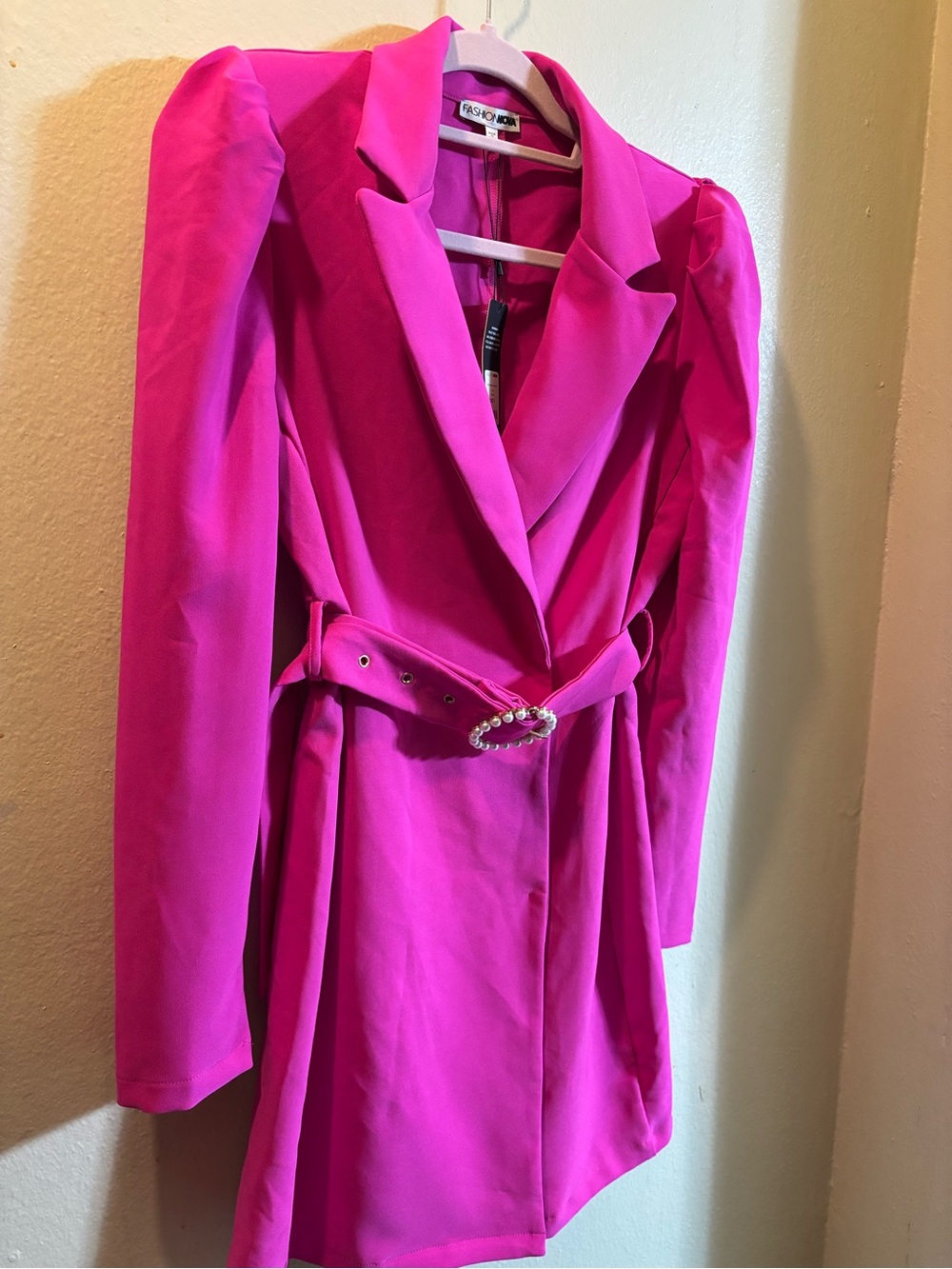 NWT Fashion Nova Hot Pink Belted Blazer Dress
